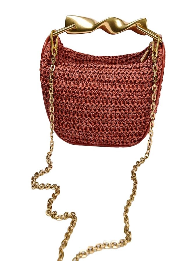 JYG Handmade Straw Crossbody Bags for Women Small Summer Satchel Purse Fashion Woven Shoulder Handbags with 2 Straps, Orange, Fashion - Image 4