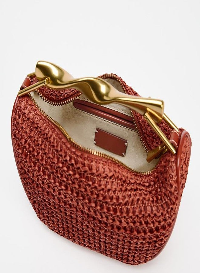 JYG Handmade Straw Crossbody Bags for Women Small Summer Satchel Purse Fashion Woven Shoulder Handbags with 2 Straps, Orange, Fashion - Image 5
