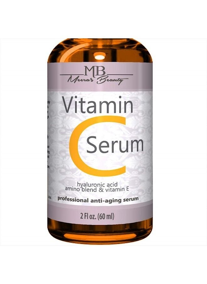 Meera's Beauty DOUBLE SIZED (2 oz) PURE VITAMIN C SERUM FOR FACE With Hyaluronic Acid - Anti Wrinkle, Anti Aging, Dark Circles, Age Spots, Vitamin C, Pore Cleanser, Acne Scars, Organic Vegan Ingredients  - Image 1