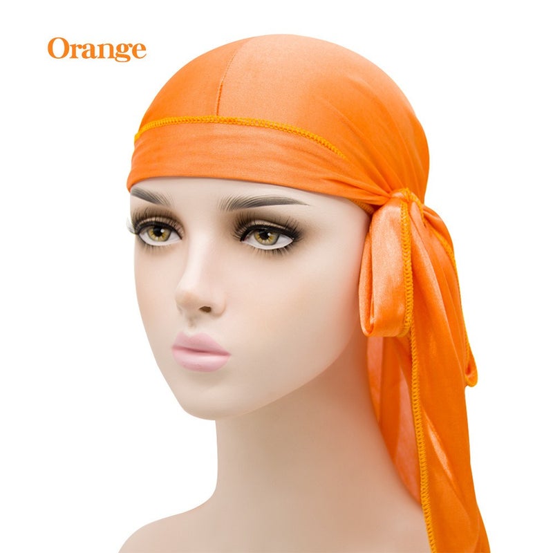 Silky Satin Long Tail Pirate Hat Durag Headwrap for Men and Women, Solid Color, All Seasons