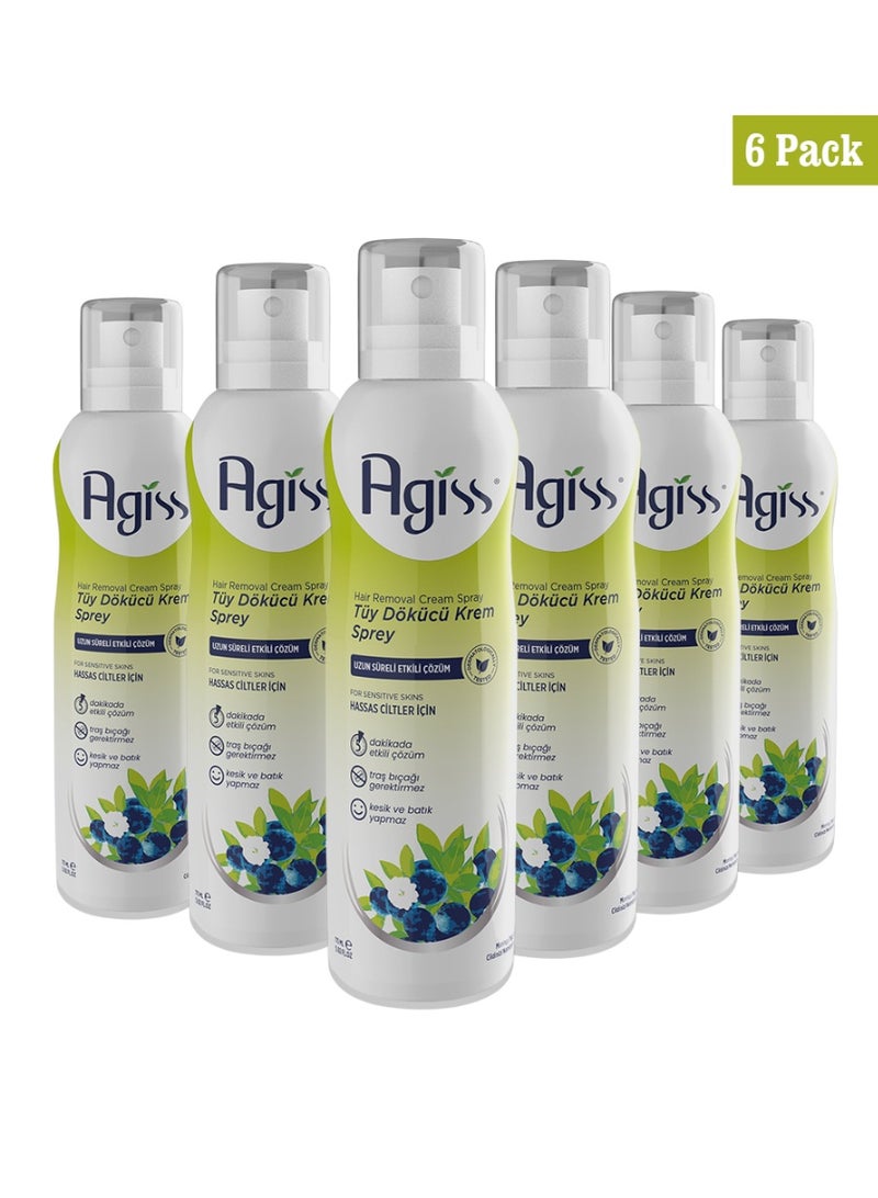 Agiss Hair Removal Cream Spray for Women – Fast & Painless Hair Removal, Smooth Skin Formula for Sensitive Skin – No Razor Needed – Long-Lasting Results – 6 Pack Value Set - Image 1
