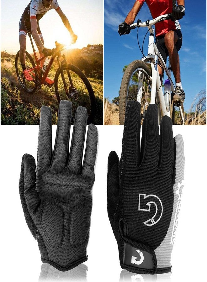 GEARONIC Cycling Gloves Anti-Slip Mountain Bike Gloves for Men Breathable Foam Padded Biking Gloves Shock Absorbing MTB Bicycle Gloves Full Finger Guantes (Gray Full Finger, Full XL (8"-8.5")) - Image 1