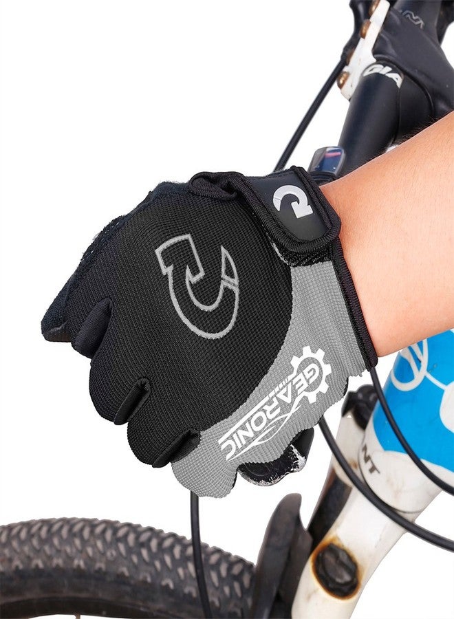 GEARONIC Cycling Gloves Anti-Slip Mountain Bike Gloves for Men Breathable Foam Padded Biking Gloves Shock Absorbing MTB Bicycle Gloves Full Finger Guantes (Gray Full Finger, Full XL (8"-8.5")) - Image 2