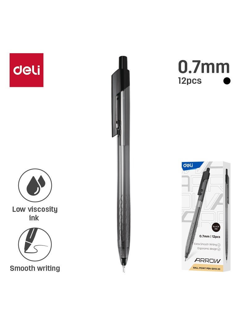 Deli EQ01320 Ballpoint Pen 0.7mm Black Ink - 12pcs/box - ideal for school and office writing - Image 1