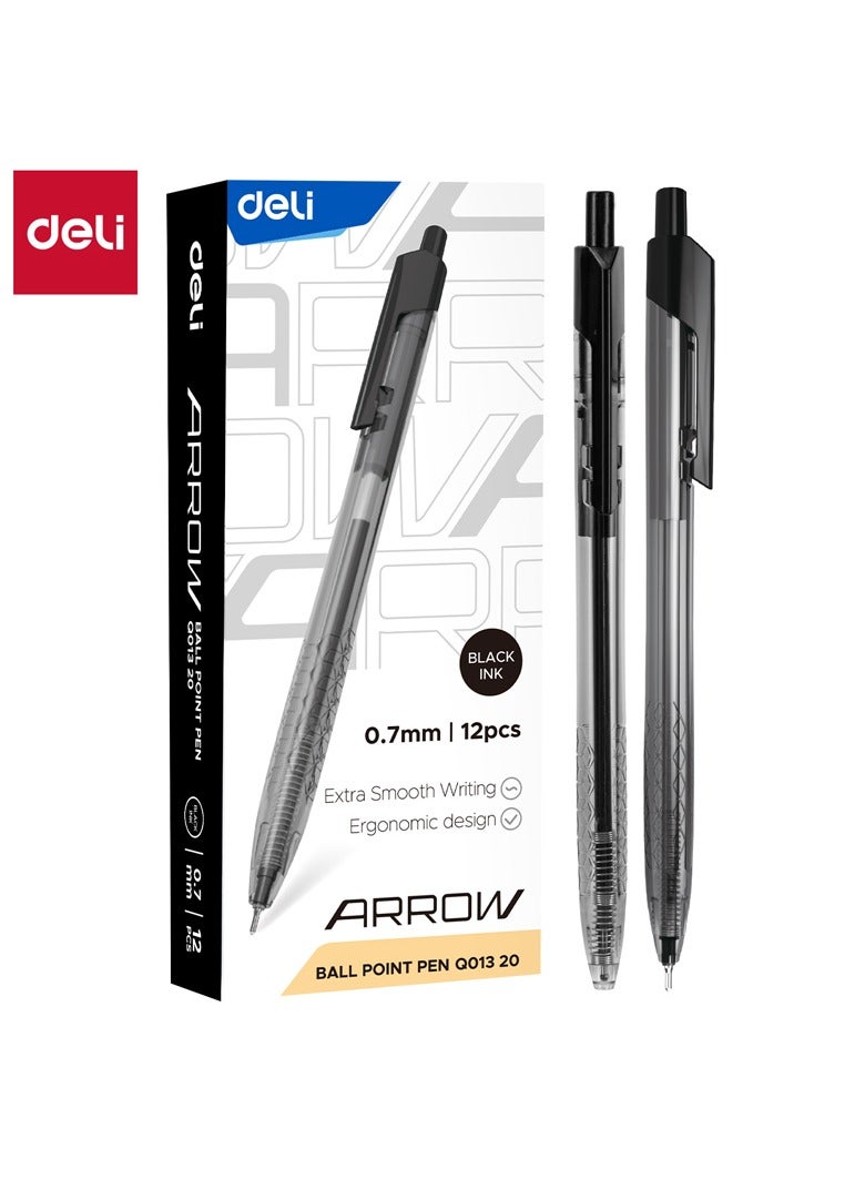 Deli EQ01320 Ballpoint Pen 0.7mm Black Ink - 12pcs/box - ideal for school and office writing - Image 2