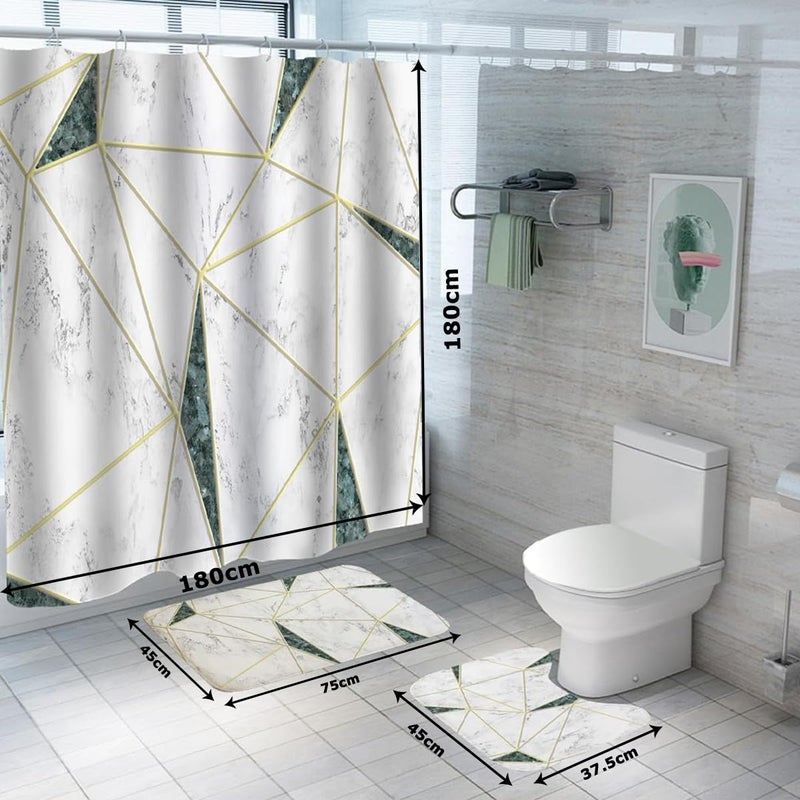 Kuber Industries Kuber Industries Shower Curtain & Bathmat Set | Non-Slip Bath mats for Bathroom | Easy-Slide Curtains | Polyester Curtain or Bathmat for Bath Décor | YF50-3T | 3 Pcs Set | Multicolor  - Image 5