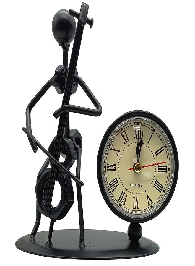 GARASANI Cello Design Metal Table Clock for Home Office Desk Decoration Vintage Fashioned Handmade Desk Clock Black (Cello) - Image 1