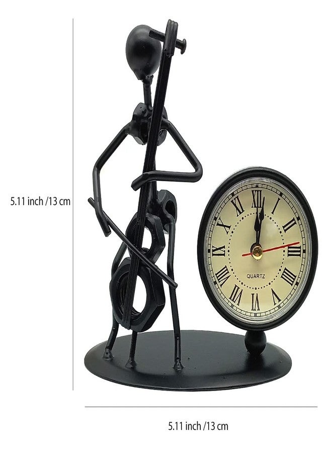 GARASANI Cello Design Metal Table Clock for Home Office Desk Decoration Vintage Fashioned Handmade Desk Clock Black (Cello) - Image 4