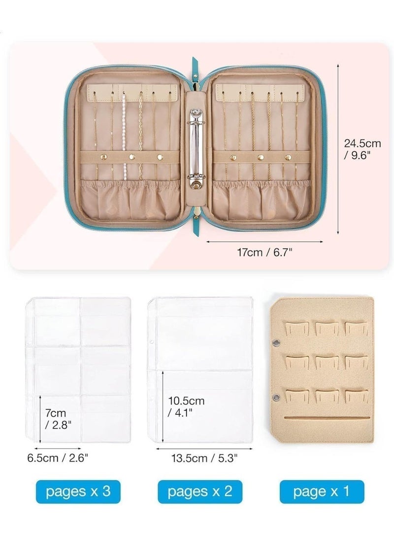 ChicAbode Jewelry Travel Organizer, Jewelry Case, Transparent Jewelry Storage, Book Ring Binder Jewelry Bags Clear Booklet Zipper Pouch Bag for Necklaces, Earrings, Rings, Bracelets(Green） - Image 4