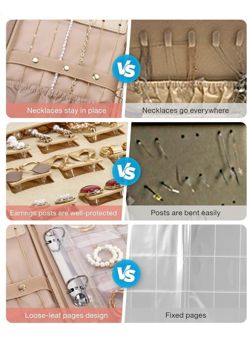 ChicAbode Jewelry Travel Organizer, Jewelry Case, Transparent Jewelry Storage, Book Ring Binder Jewelry Bags Clear Booklet Zipper Pouch Bag for Necklaces, Earrings, Rings, Bracelets(Green） - Image 3