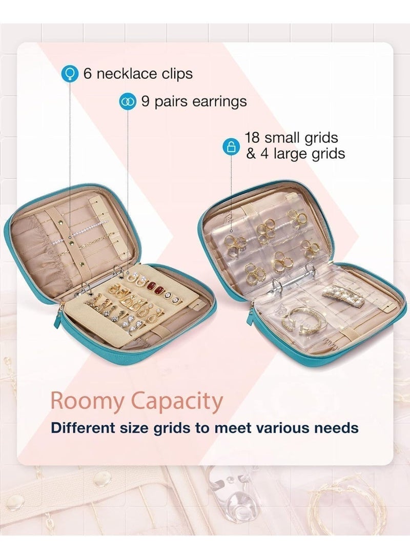 ChicAbode Jewelry Travel Organizer, Jewelry Case, Transparent Jewelry Storage, Book Ring Binder Jewelry Bags Clear Booklet Zipper Pouch Bag for Necklaces, Earrings, Rings, Bracelets(Green） - Image 2