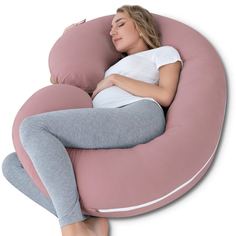 INSEN Cooling Pregnancy Pillow Maternity Pillow with Soft Cotton Cover C Shaped for Pregnant Sleeping Cooling CottonPink