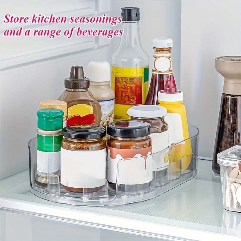 Space-Saving 360° Rotating Refrigerator Organizer - Rectangular Detachable Storage Tray, Space-Saving Fridge Spice Bottle Organizer, Suitable for Home, Kitchen Cabinets, Pantries, Countertops, and Refrigerators, Transparent Plastic Storage Rack - Image 2