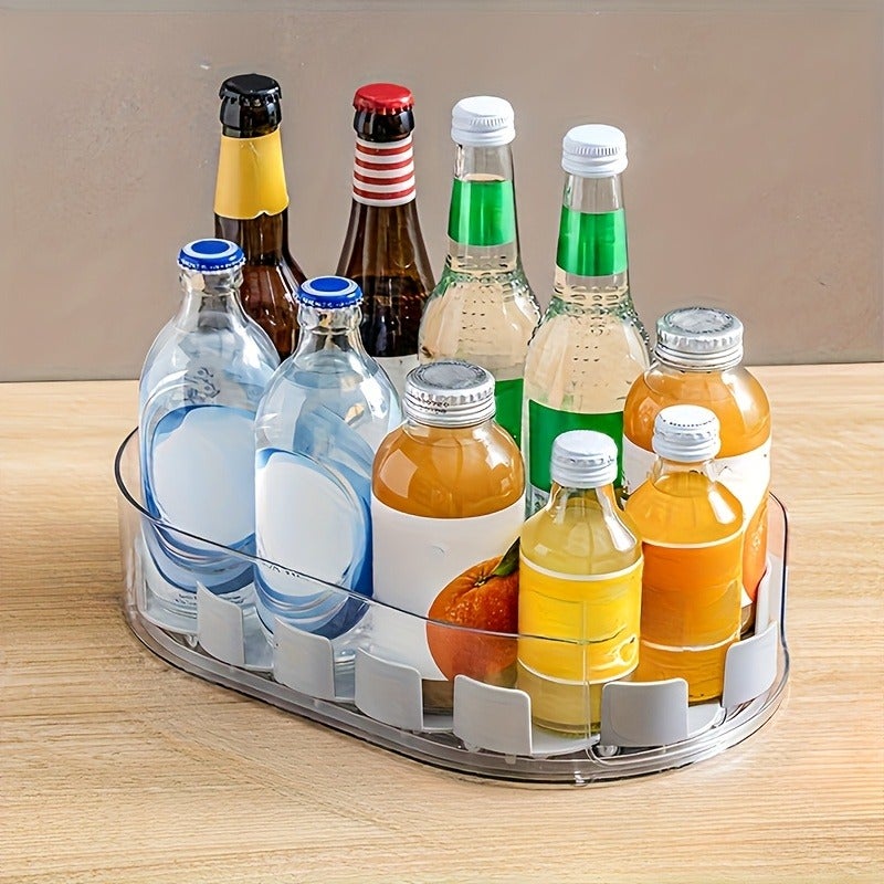 Space-Saving 360° Rotating Refrigerator Organizer - Rectangular Detachable Storage Tray, Space-Saving Fridge Spice Bottle Organizer, Suitable for Home, Kitchen Cabinets, Pantries, Countertops, and Refrigerators, Transparent Plastic Storage Rack - Image 1