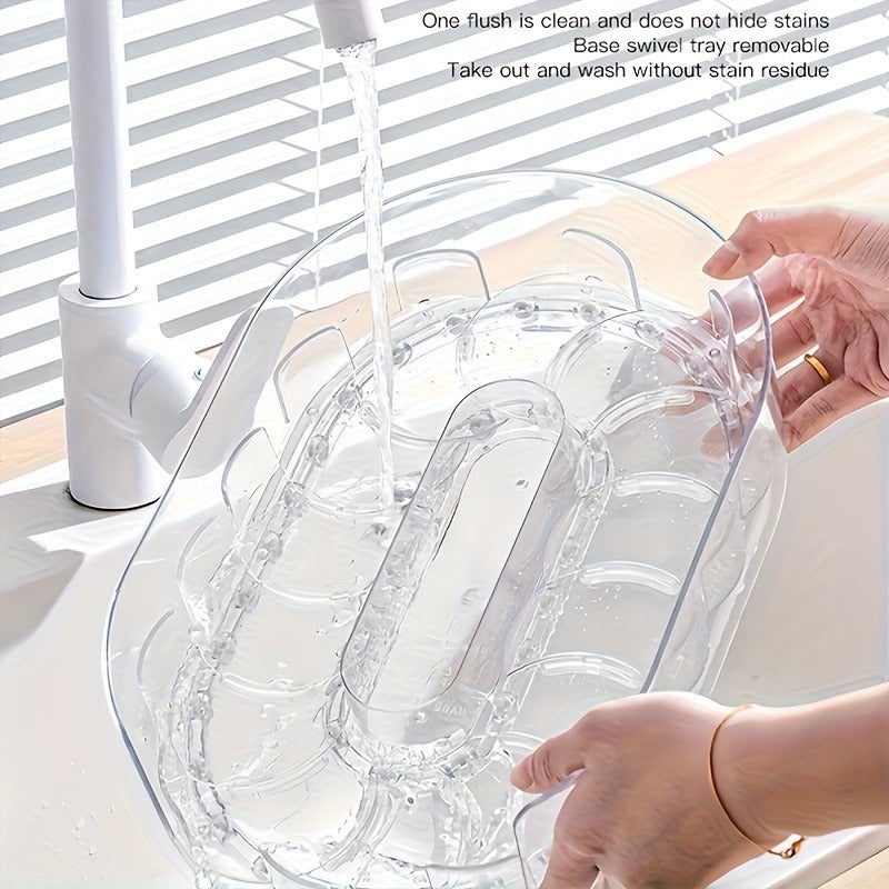 Space-Saving 360° Rotating Refrigerator Organizer - Rectangular Detachable Storage Tray, Space-Saving Fridge Spice Bottle Organizer, Suitable for Home, Kitchen Cabinets, Pantries, Countertops, and Refrigerators, Transparent Plastic Storage Rack - Image 4