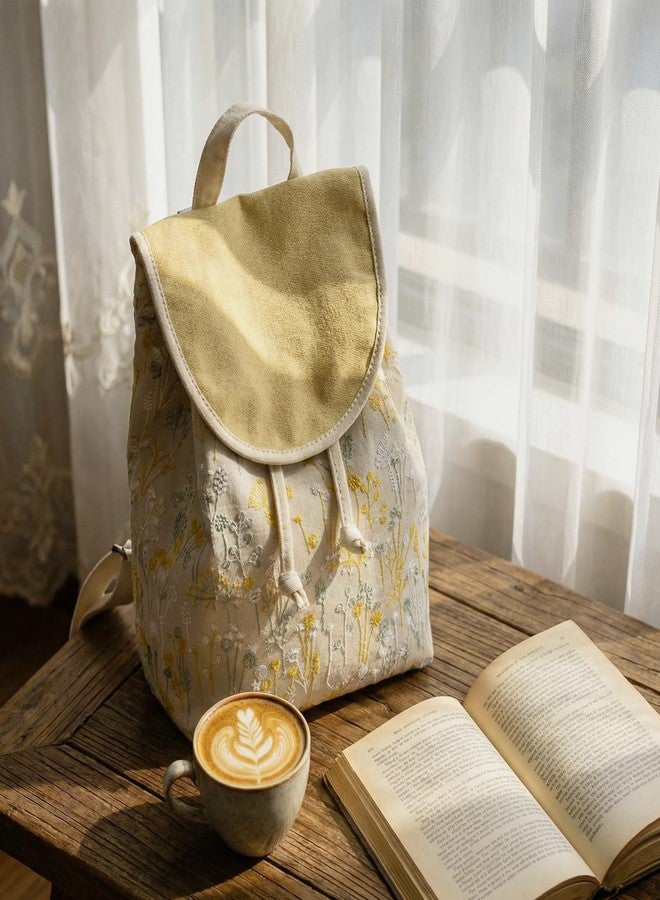 Goodhan Floral Embroidered Backpack Purse for Women Small Travel Handbag Shoulder Bag Daypack, Yellow, Medium, Daypack Backpacks - Image 4