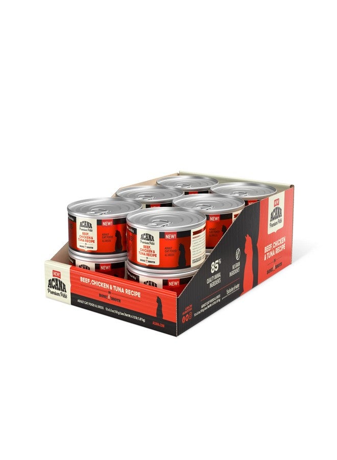 (أسنى) طعام القطط الرطب ACANA Premium Pate في مرق العظام بنكهة لحم البقر والدجاج والتونة، علب 5.5 أونصة (12 علبة) - Image 1