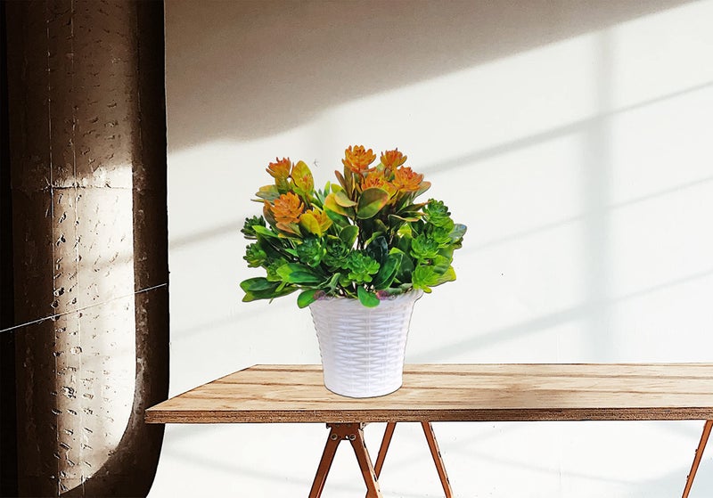 ARTSY® Artificial Plants with Pot for Home Decor, Leaves, Plants for Pot/vase, Home/Office Decor, Gift, Craft, Artificial Flowers with Pot, Combo, Pack of 3 Flower Pieces, 1 Pot, Mix - Image 3