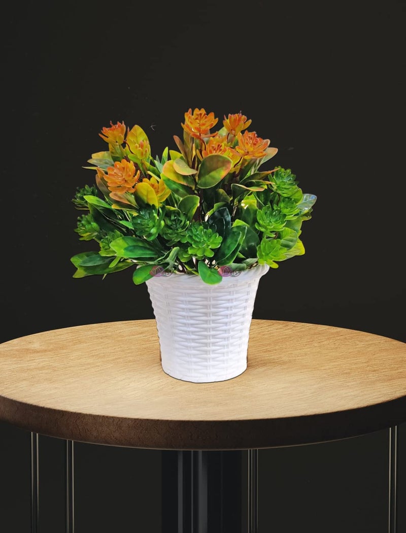 ARTSY® Artificial Plants with Pot for Home Decor, Leaves, Plants for Pot/vase, Home/Office Decor, Gift, Craft, Artificial Flowers with Pot, Combo, Pack of 3 Flower Pieces, 1 Pot, Mix - Image 2