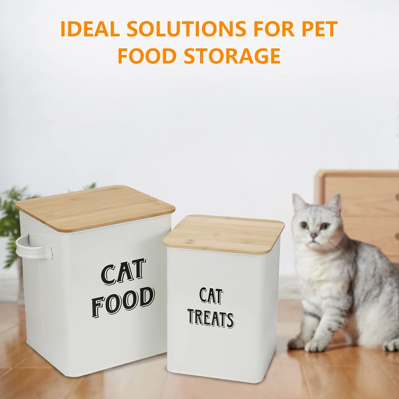 Morezi Cat Food Storage Container Farmhouse Pet Food Treats Bin with Lid and Scoop, Perfect Sturdy Canister Tins for Kitchen Countertop, Shelf, Great Gift for Pet Owners - Cat Food - Image 2