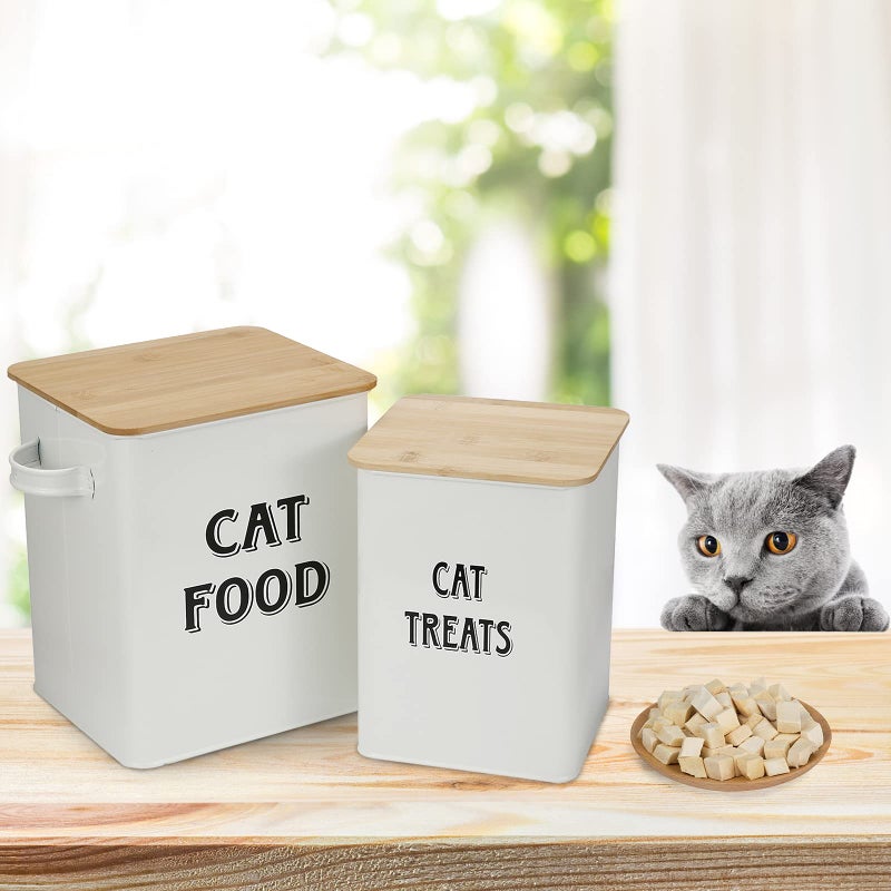 Morezi Cat Food Storage Container Farmhouse Pet Food Treats Bin with Lid and Scoop, Perfect Sturdy Canister Tins for Kitchen Countertop, Shelf, Great Gift for Pet Owners - Cat Food - Image 5