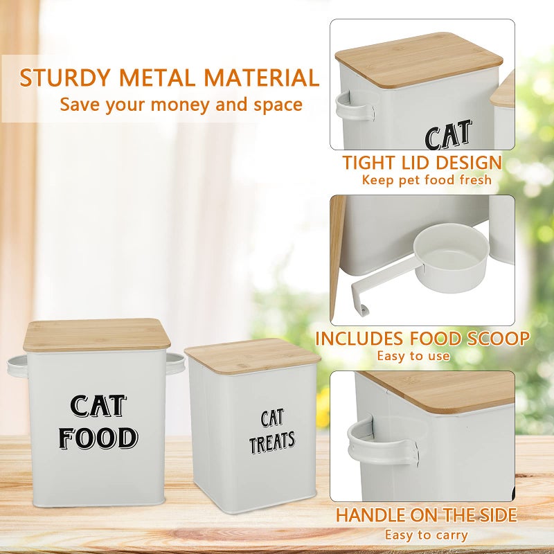 Morezi Cat Food Storage Container Farmhouse Pet Food Treats Bin with Lid and Scoop, Perfect Sturdy Canister Tins for Kitchen Countertop, Shelf, Great Gift for Pet Owners - Cat Food - Image 4
