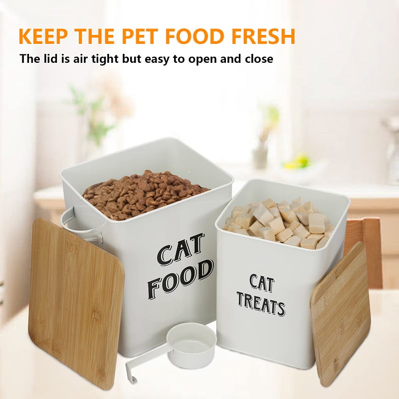 Morezi Cat Food Storage Container Farmhouse Pet Food Treats Bin with Lid and Scoop, Perfect Sturdy Canister Tins for Kitchen Countertop, Shelf, Great Gift for Pet Owners - Cat Food - Image 3