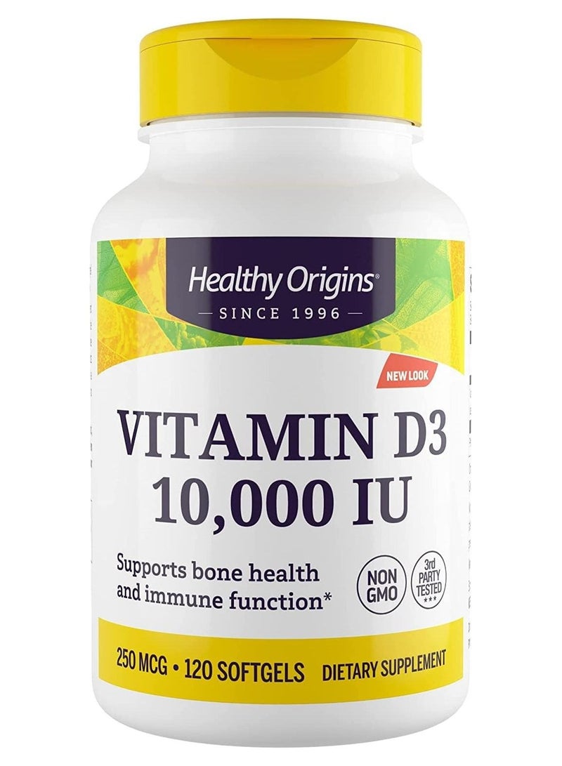 Healthy Origins فيتامين د3 10,000 وحدة دولية (غير معدّل وراثيًا)، يدعم صحة العظام ووظيفة المناعة، 250 ميكروغرام، مكمل غذائي 120 كبسولة لينة - Image 1