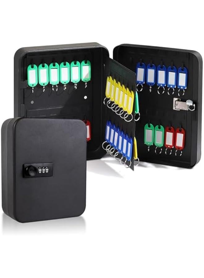 HOOKOR Key Safe Storage Cabinet with 3 Digit Combination Lock - Fixings and Key Tags Included - Wall Mounted Security Solution for your Home or Office (Black48)  - Image 1