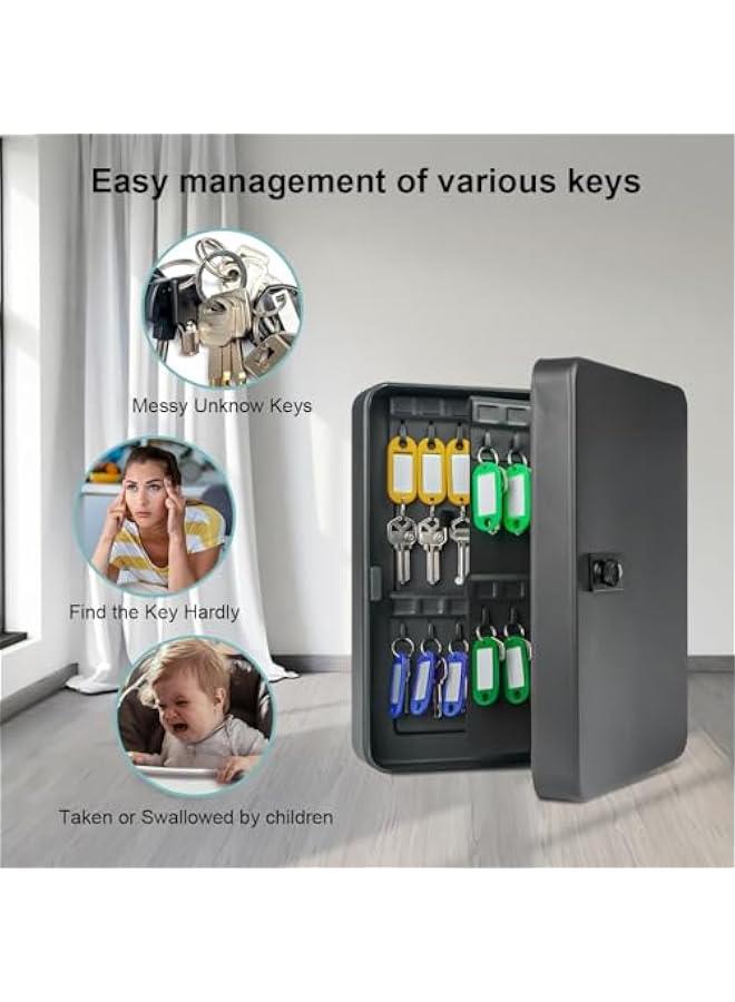 HOOKOR Key Safe Storage Cabinet with 3 Digit Combination Lock - Fixings and Key Tags Included - Wall Mounted Security Solution for your Home or Office (Black48)  - Image 3