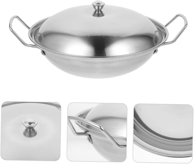 1Set Stainless Steel Cooking Pan with Lid Scald Handle Hot Pot Cookware for Kitchen High Temperature Resistant Easy to Clean for Home Cooking - Image 3