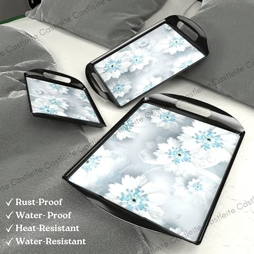 Castleite Aroma Series Melamine Trays Set Of 3 With Handles For Serving Snacks Or Tea - A Designer Tray Medley For Home Or Cafe Use (Jamaican Blue, Rectangular) - Image 4