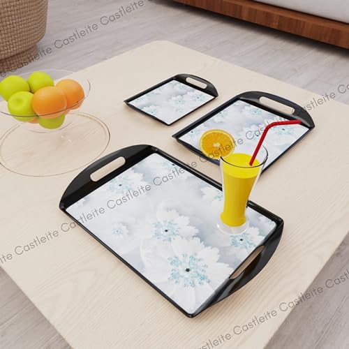 Castleite Aroma Series Melamine Trays Set Of 3 With Handles For Serving Snacks Or Tea - A Designer Tray Medley For Home Or Cafe Use (Jamaican Blue, Rectangular) - Image 5