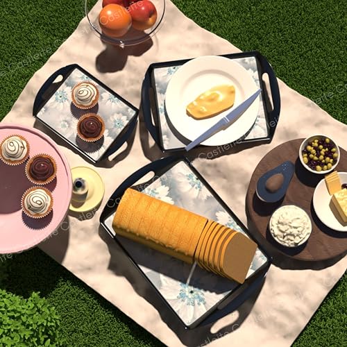Castleite Aroma Series Melamine Trays Set Of 3 With Handles For Serving Snacks Or Tea - A Designer Tray Medley For Home Or Cafe Use (Jamaican Blue, Rectangular) - Image 3