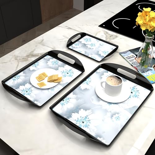 Castleite Aroma Series Melamine Trays Set Of 3 With Handles For Serving Snacks Or Tea - A Designer Tray Medley For Home Or Cafe Use (Jamaican Blue, Rectangular) - Image 1