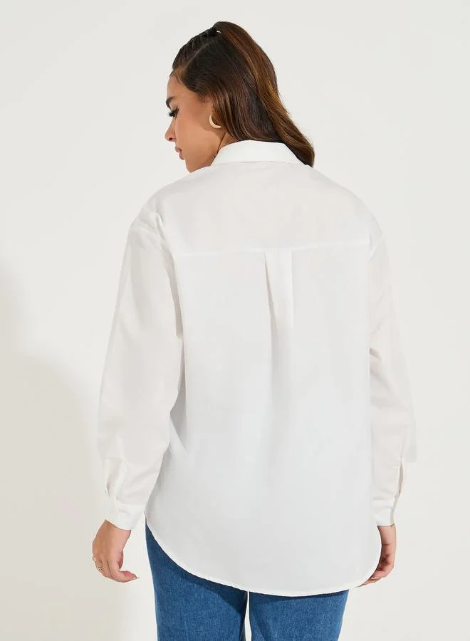 Styli Oversized Embroidery Detail Button Down Shirt