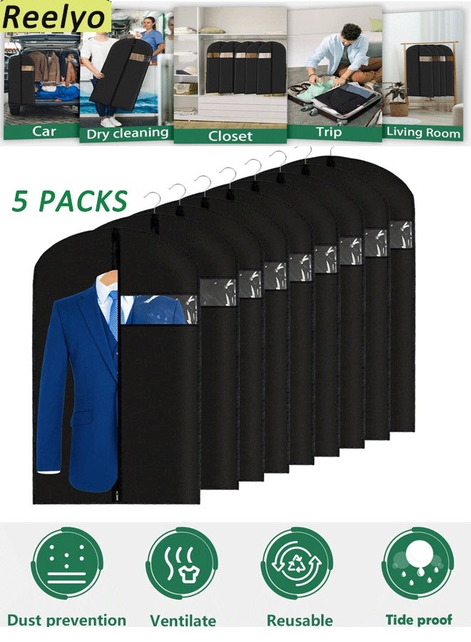 Reelyo Set of 5 Garment Bag Suit Bag for Storage and Travel  Hanging Clothes 60*140CM Washable Suit Cover for T-Shirt Jacket Suits, Coats with Clear Window - Image 1
