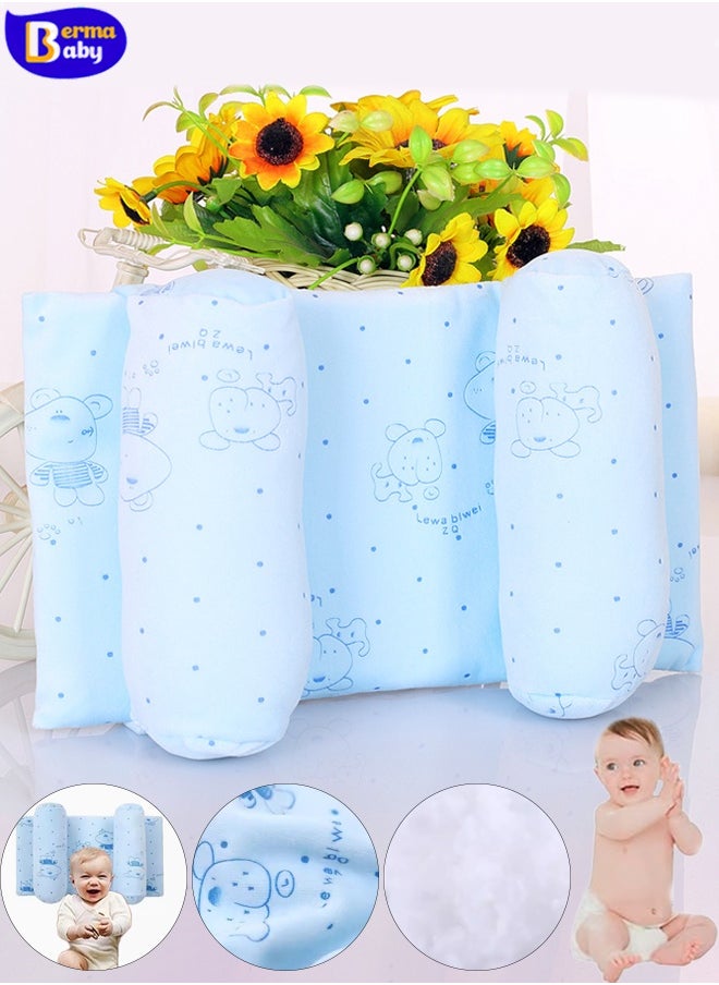 Berma Baby Baby Pillow for Newborns - Anti-Flat Head Shaping Pillow   Hypoallergenic Diamond Velvet Cotton Infant Pillow, Breathable & Washable, Perfect for Boys & Girls (Blue)  - Image 1