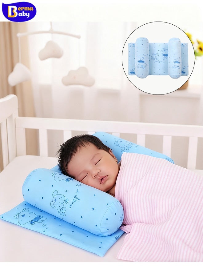 Berma Baby Baby Pillow for Newborns - Anti-Flat Head Shaping Pillow   Hypoallergenic Diamond Velvet Cotton Infant Pillow, Breathable & Washable, Perfect for Boys & Girls (Blue) - Image 1