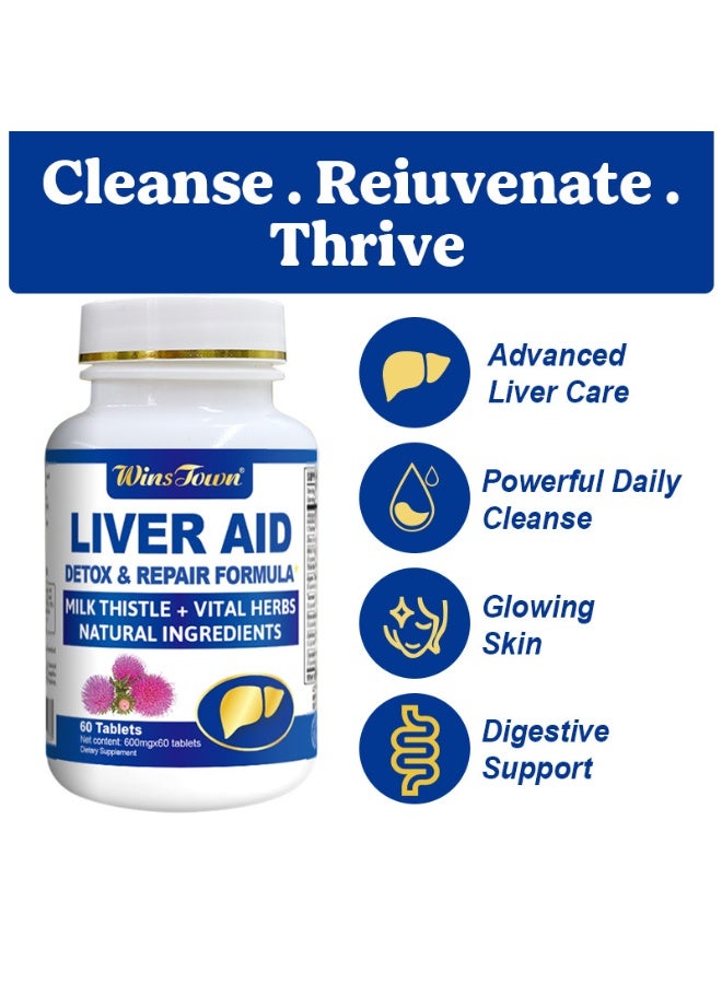 WinsTown Liver Detox Tablets | Milk Thistle + Liver-Protecting Herbal Extracts 600mg/tablet | 60 tablets/bottle - Image 3