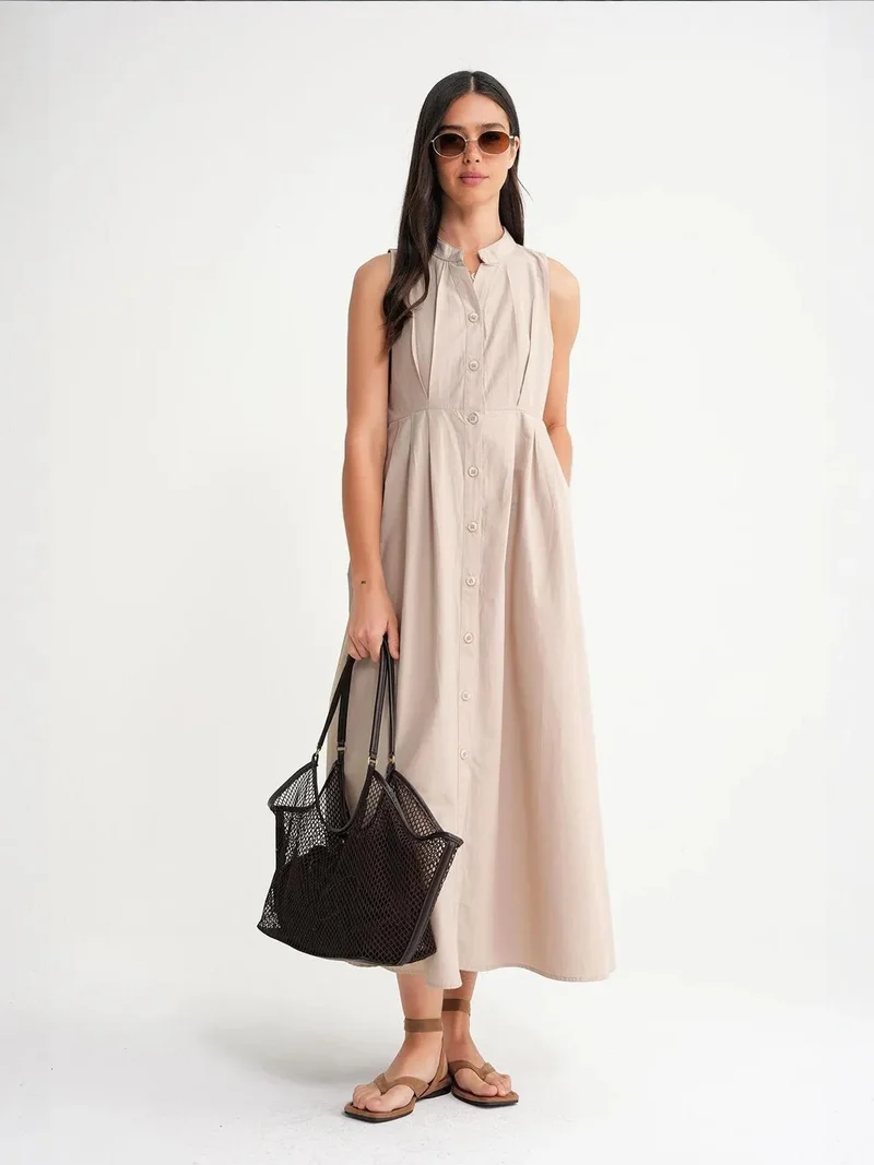 MixRay Mixray Buttoned Tippet Collar Maxi Dress