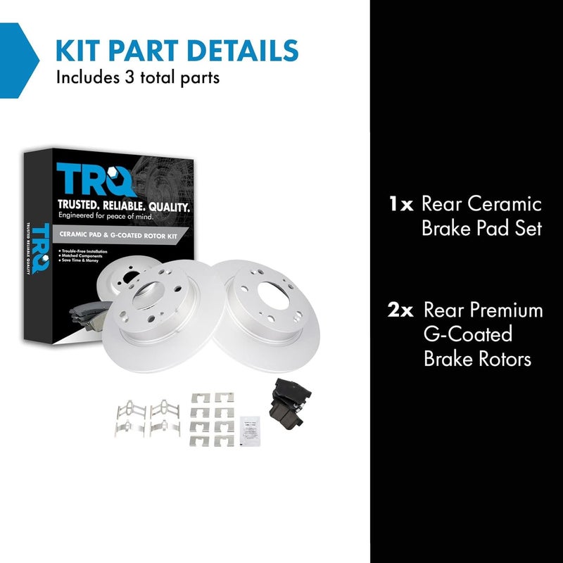 TRQ Rear Brake Pad and Rotor Set Ceramic G Coated Solid Rotors Compatible with 2013-2015 Acura ILX 2006-2015 Honda Civic - Image 2