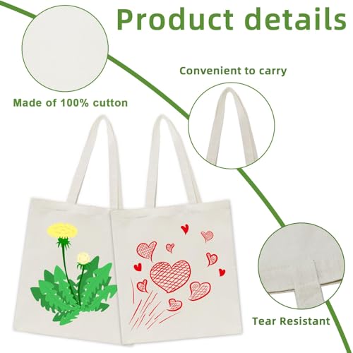 HECTOLIFE 48 Pack Canvas Tote, Reusable Blank Canvas for Shopping,Grocery Bags,DIY Gift Bags - Image 4
