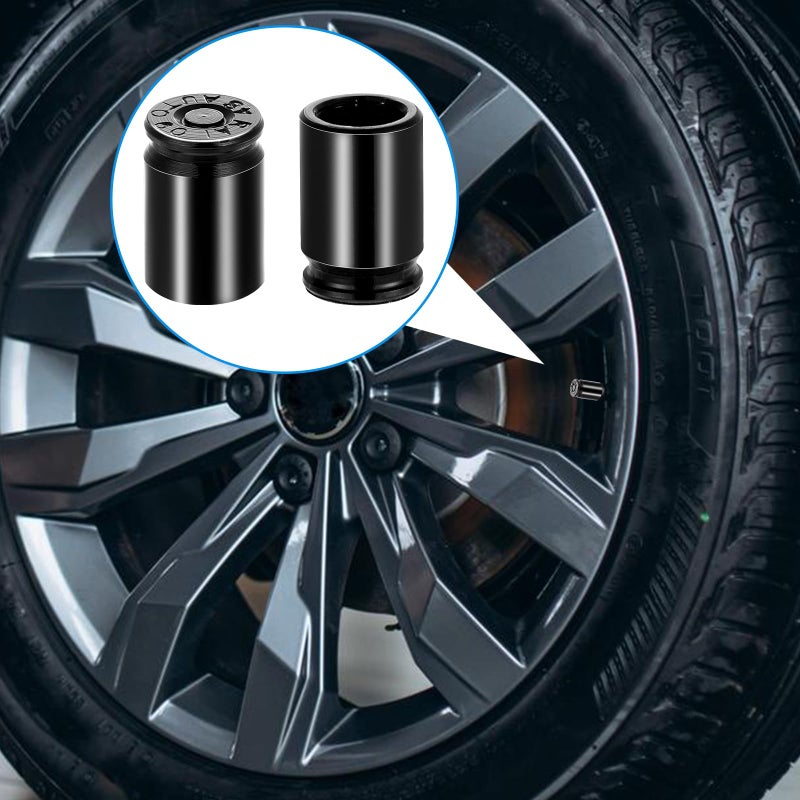 SynHHergyx 8 Pcs Bullet Valve Stem Caps Aluminum Alloy Tire Valve Stem Caps Dustproof Tire Air Stem-Covers for Cars Motorcycle SUV Trucks Bike (Black Color) - Image 4