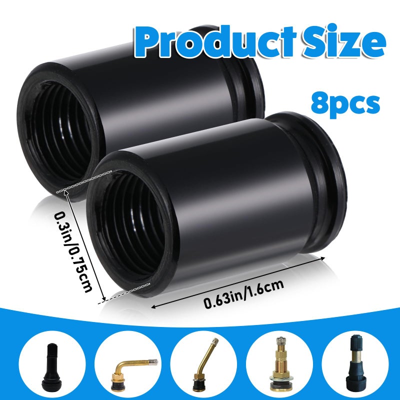 SynHHergyx 8 Pcs Bullet Valve Stem Caps Aluminum Alloy Tire Valve Stem Caps Dustproof Tire Air Stem-Covers for Cars Motorcycle SUV Trucks Bike (Black Color) - Image 2
