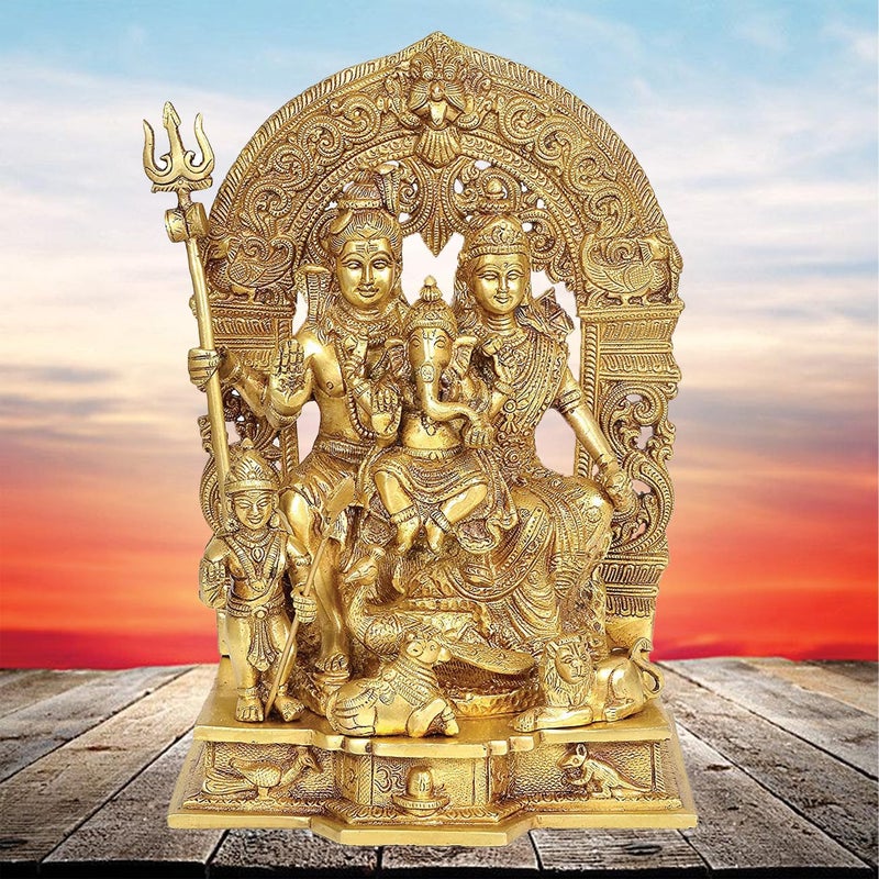 APKO Brass Lord Shiva Parvati Kartikeya and Ganesha Murti Shiv Family Parivar Shivling Idol Statue for Home Decor Mandir Temple Gift Showpiece Height 12 Inch