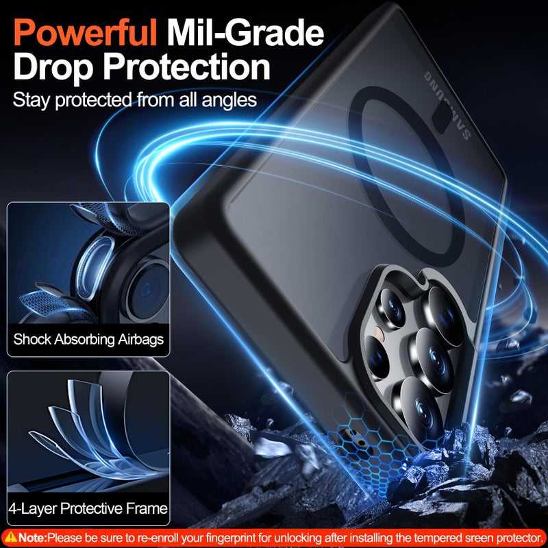 MOZOTER for Samsung Galaxy S25 Ultra Case with Magnetic,[Compatible with MagSafe][12Ft Military Dropproof][2*Screen Protector] Translucent Anti-Slip Back Slim Shockproof Case for S25 Ultra-Black - Image 5