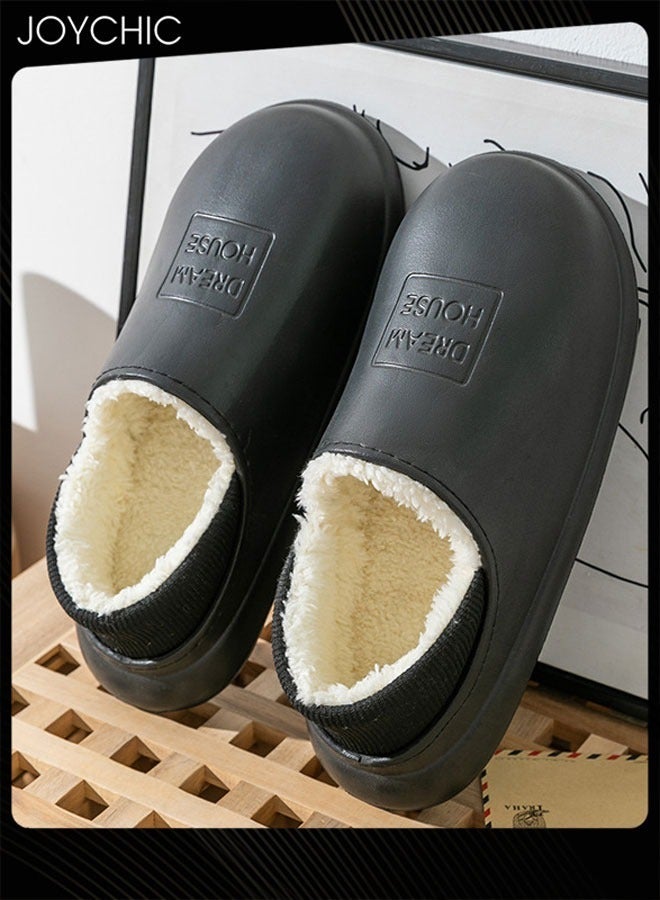 Joychic Autumn and Winter All-inclusive Waterproof Cotton Bedroom Slippers Non-slip Wear-resistant Warm Home Indoor Slippers for Men Women Black - Image 2