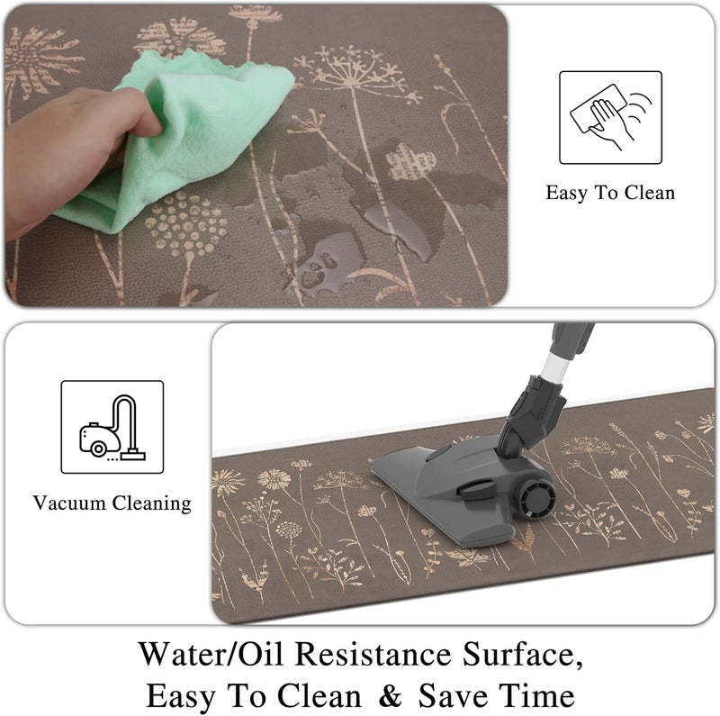 Rempry Floral Kitchen Mats for Floor Non Slip Kitchen Rugs and Mat Set of 2 Waterproof Cushioned Anti Fatigue Kitchen Mat 17x4717x29 Brown - Image 5