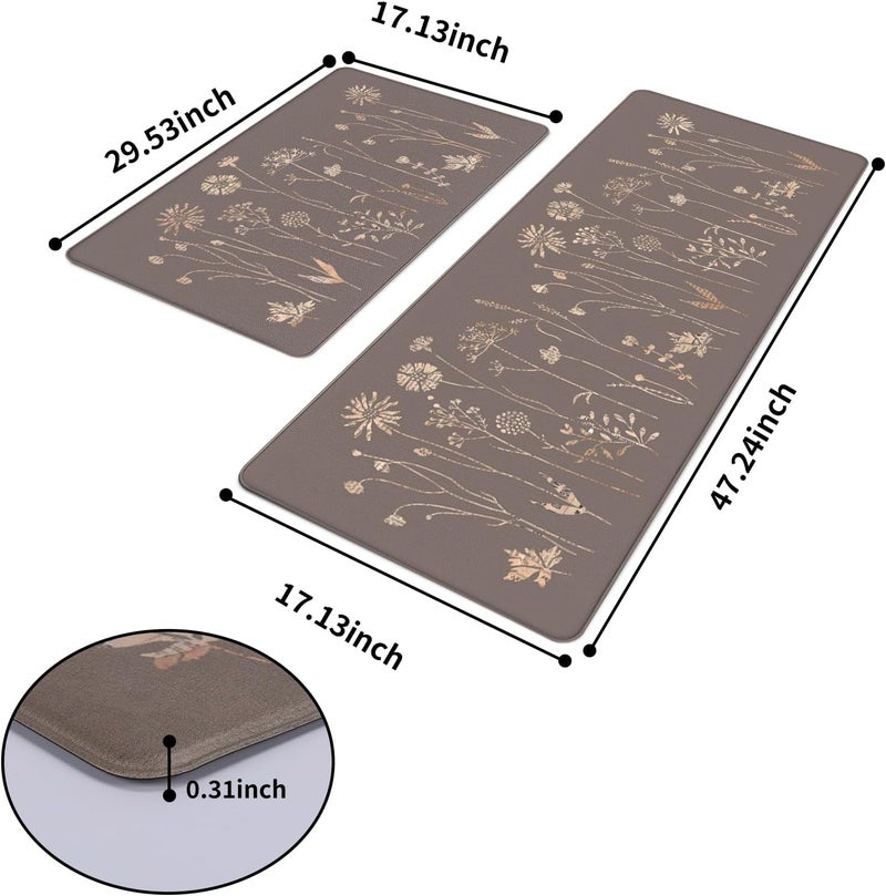 Rempry Floral Kitchen Mats for Floor Non Slip Kitchen Rugs and Mat Set of 2 Waterproof Cushioned Anti Fatigue Kitchen Mat 17x4717x29 Brown - Image 2